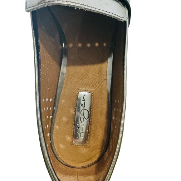 Halogen Emily Metal Pewter Leather Loafer 10 Comfortable Preppy Academic Shoe - Picture 5 of 15